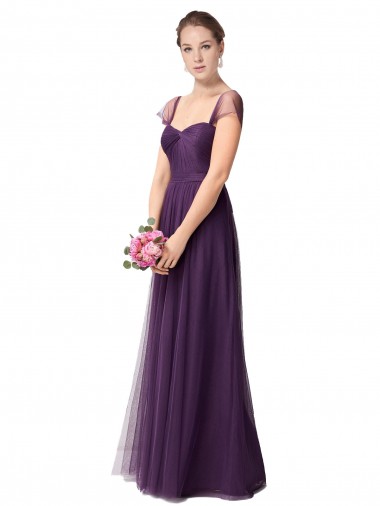 Long Plum Purple Cap Sleeves A-Line Bridesmaid Dress Canberra