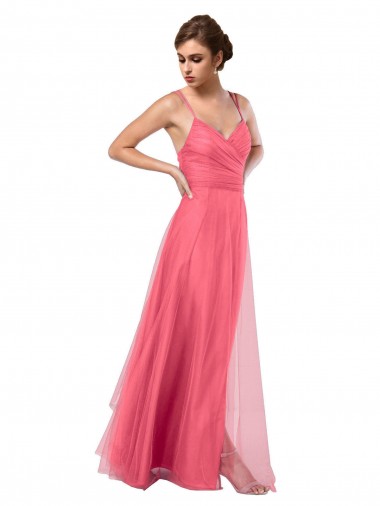 Long Watermelon Sleeveless A-Line V-Back Bridesmaid Dress Canberra