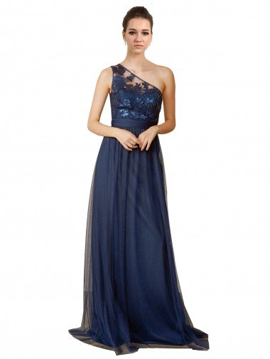 Sweep Train Dark Navy Sleeveless A-Line Bridesmaid Dress Canberra