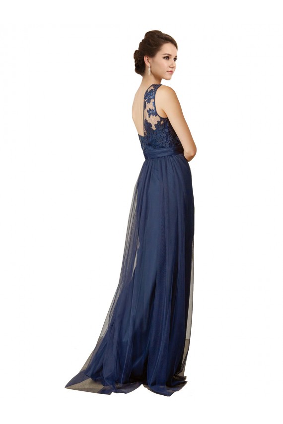 Sweep Train Dark Navy Sleeveless A-Line Bridesmaid Dress Canberra