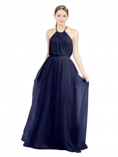 Long Navy Blue Sleeveless A-Line Semi Formal Evening Dress / Bridesmaid Dress Canberra