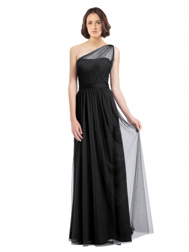 Long Black Sleeveless A-Line Tulle Bridesmaid Dress Canberra