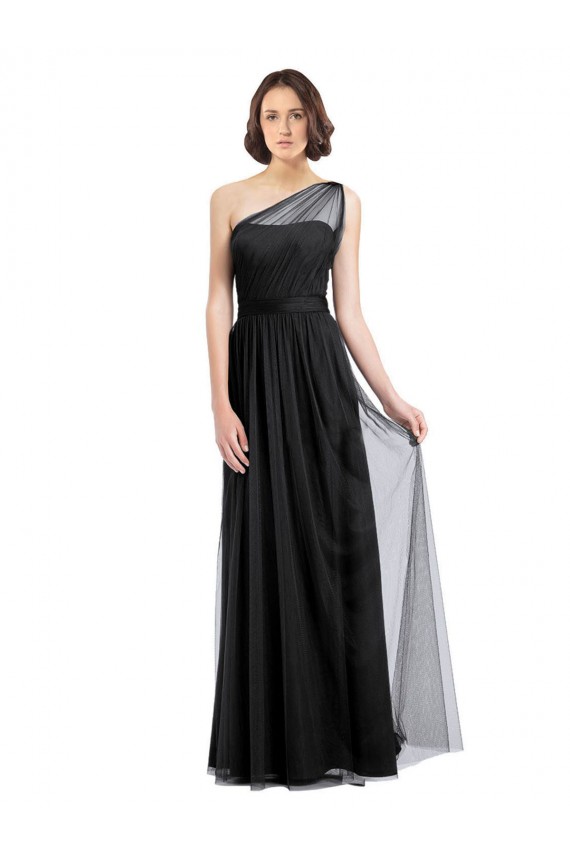 Long Black Sleeveless A-Line Tulle Bridesmaid Dress Canberra