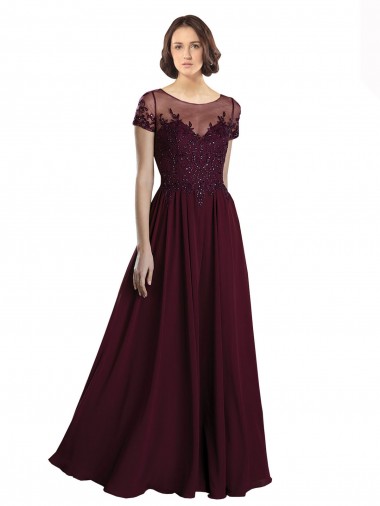 Long Burgundy Gold Cap Sleeves A-Line Bridesmaid Dress Canberra