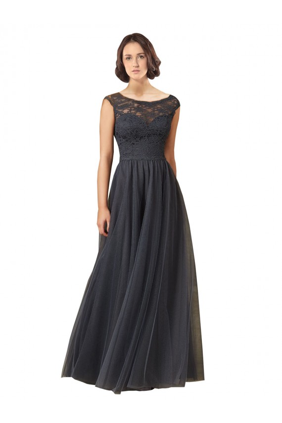 Long Slate Grey Cap Sleeves A-Line Bridesmaid Dress Canberra