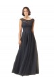 Long Slate Grey Cap Sleeves A-Line Bridesmaid Dress Canberra