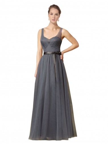 Long Slate Grey Sleeveless A-Line V-Back Formal Dress / Bridesmaid Dress Canberra