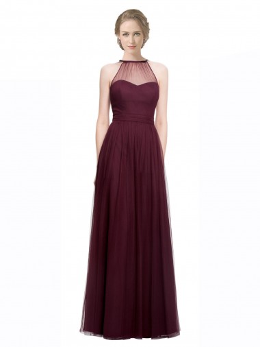 Long Red Sleeveless A-Line Tulle Bridesmaid Dress Canberra