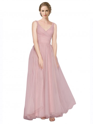 Long Pink Sleeveless A-Line V-Back Bridesmaid Dress Canberra