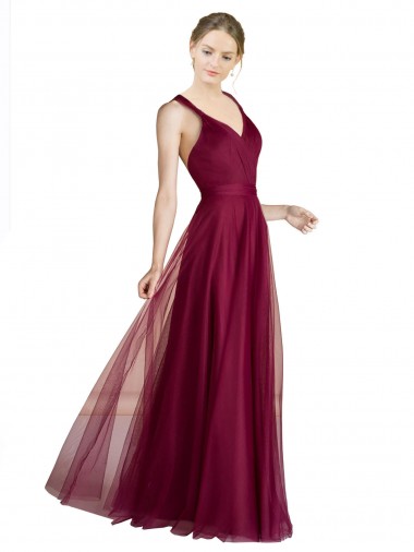 Long Sleeveless A-Line Open Back Tulle Bridesmaid Dress Canberra