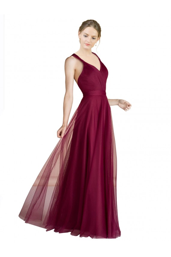 Long Sleeveless A-Line Open Back Tulle Bridesmaid Dress Canberra