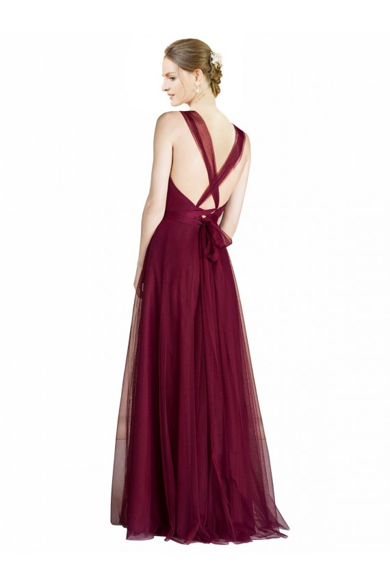 Long Sleeveless A-Line Open Back Tulle Bridesmaid Dress Canberra