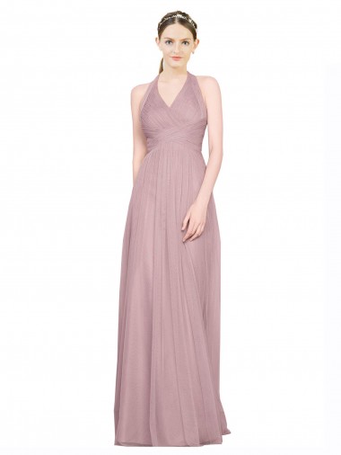 Long Sleeveless A-Line Low Back Tulle Bridesmaid Gown Canberra