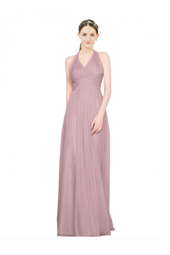 Long Sleeveless A-Line Low Back Tulle Bridesmaid Gown Canberra