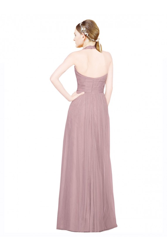 Long Sleeveless A-Line Low Back Tulle Bridesmaid Gown Canberra