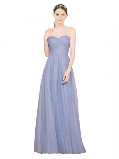 Long Light Sky Blue Sleeveless A-Line Low Back Tulle Formal Dress / Bridesmaid Dress Canberra