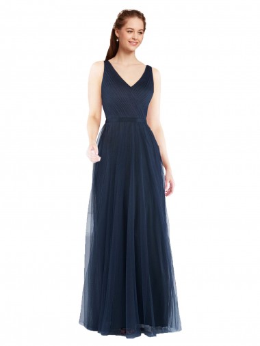 Long Dark Navy Sleeveless Sheath V-Back Bridesmaid Dress Canberra