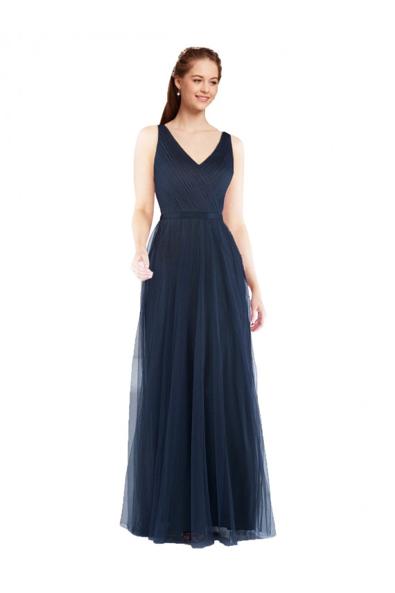 Long Dark Navy Sleeveless Sheath V-Back Bridesmaid Dress Canberra