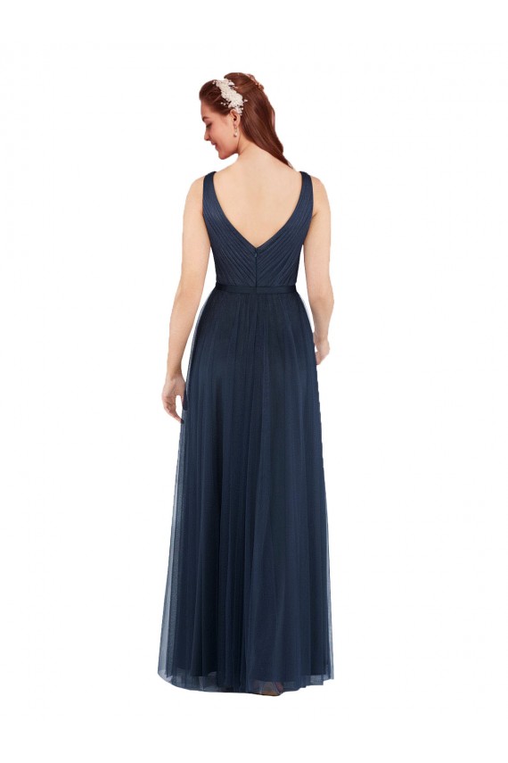 Long Dark Navy Sleeveless Sheath V-Back Bridesmaid Dress Canberra