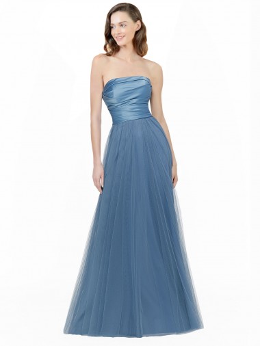 Long Sleeveless A-Line Low Back Satin & Tulle Bridesmaid Dress Canberra