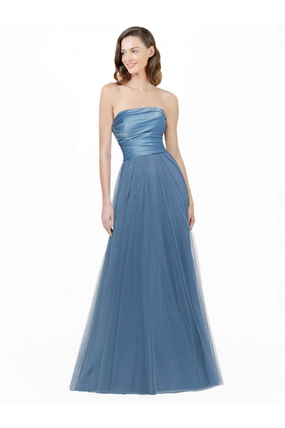 Long Sleeveless A-Line Low Back Satin & Tulle Bridesmaid Dress Canberra