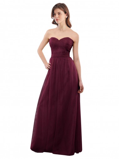 Long Burgundy Sleeveless A-Line Low Back Bridesmaid Dress Canberra