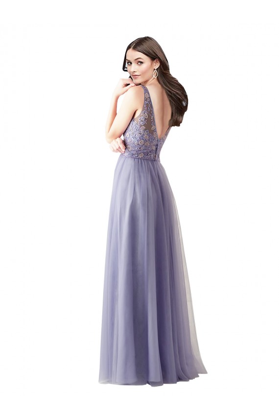 Long Sleeveless A-Line V-Back Tulle & Lace Formal Dress / Bridesmaid Dress Canberra