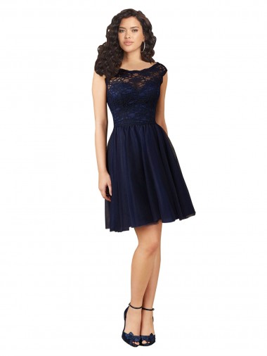 Knee Length Dark Navy Sleeveless A-Line V-Back Bridesmaid Dress Canberra