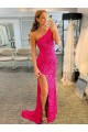 Sweep Train Fuchsia Sleeveless Sheath Velvet Sequin Evening Dress Canberra