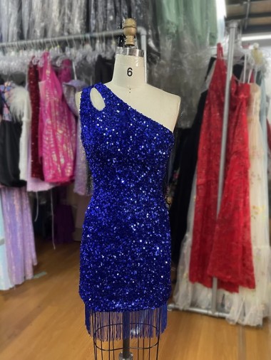 Short Royal Blue Sleeveless Sheath Velvet Sequin Evening Gowns Canberra