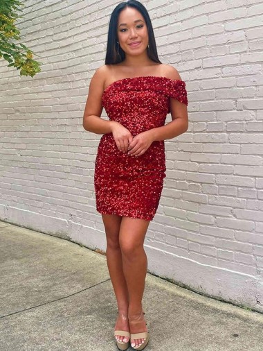 Short Burgundy Sleeveless Sheath Velvet Sequin Prom Dresses Canberra