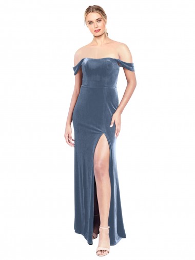 Long Dusty Blue Sleeveless A-Line Prom Dress / Bridesmaid Dress Canberra