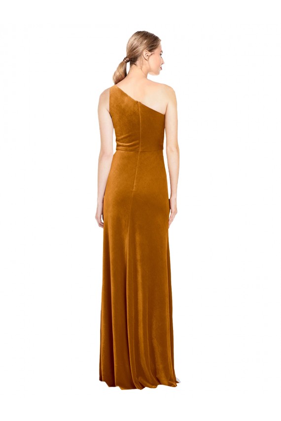 Long Gold Sleeveless A-Line Stretch Velvet Formal Evening Gown / Prom Dress / Bridesmaid Dress Canberra