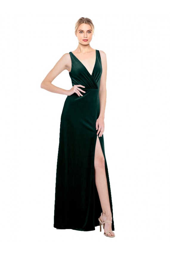 Long Dark Green Sleeveless A-Line V-Back Black Tie Evening Gown / Prom Dress / Bridesmaid Dress Canberra