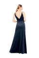 Long Dark Navy Sleeveless A-Line V-Back Stretch Velvet Prom Dress / Bridesmaid Dress Canberra