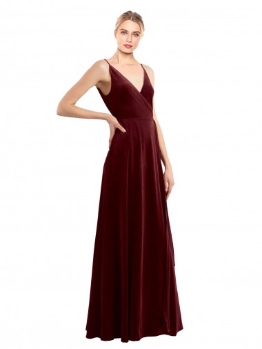 Long Burgundy Sleeveless A-Line V-Back Bridesmaid Dress / Evening Dress Canberra