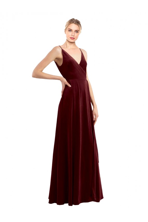 Long Burgundy Sleeveless A-Line V-Back Bridesmaid Dress / Evening Dress Canberra