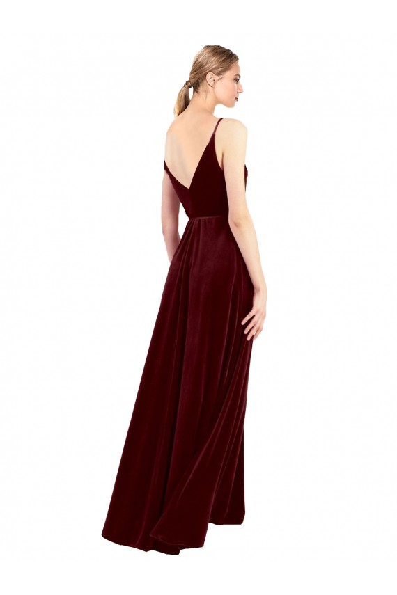 Long Burgundy Sleeveless A-Line V-Back Bridesmaid Dress / Evening Dress Canberra