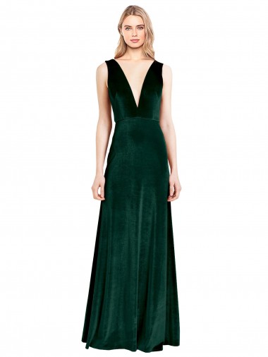 Long Dark Green Sleeveless A-Line V-Back Bridesmaid Dress / Formal Dress Canberra