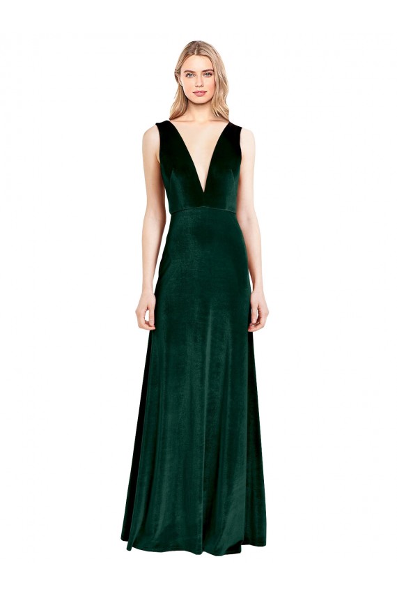 Long Dark Green Sleeveless A-Line V-Back Bridesmaid Dress / Formal Dress Canberra