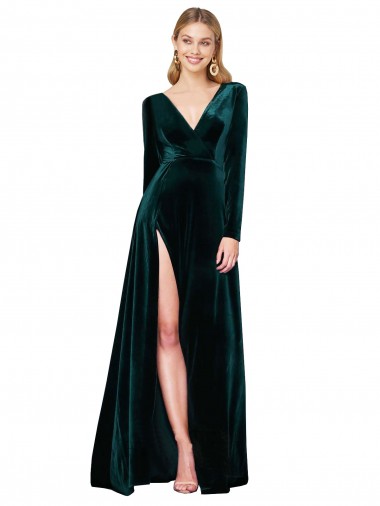 Sweep Train Dark Green Long Sleeves A-Line Black Tie Evening Gown / Prom Dress / Bridesmaid Dress Canberra