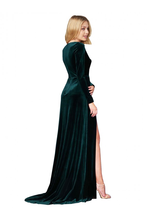 Sweep Train Dark Green Long Sleeves A-Line Black Tie Evening Gown / Prom Dress / Bridesmaid Dress Canberra