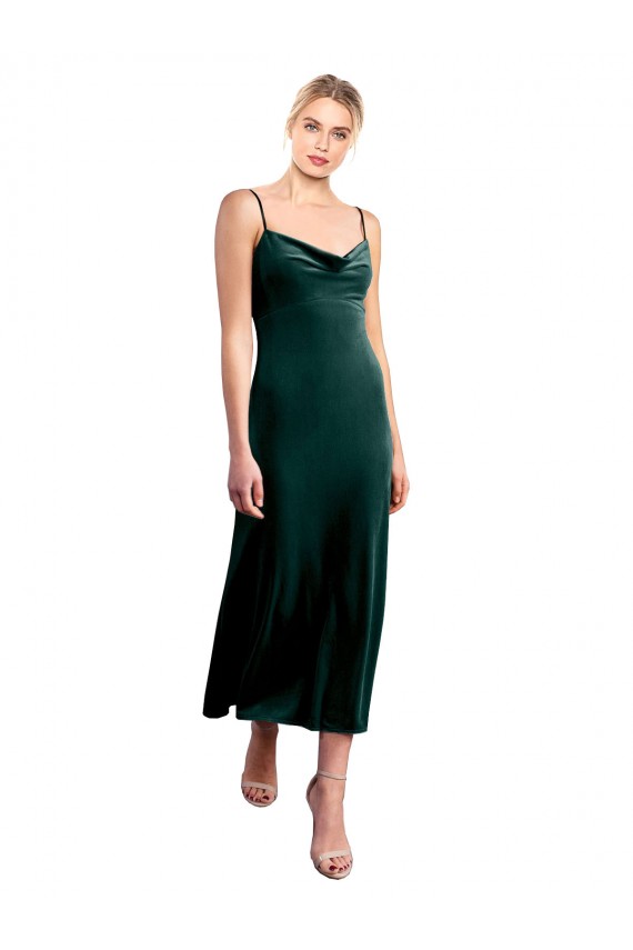 Midi Length Dark Green Sleeveless A-Line Low Back Prom Dress / Bridesmaid Dress Canberra