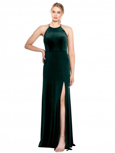 Long Dark Green Sleeveless A-Line Keyhole Back Prom Dress / Bridesmaid Dress Canberra