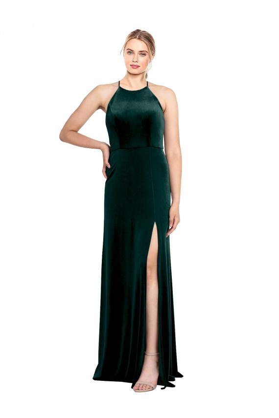 Long Dark Green Sleeveless A-Line Keyhole Back Prom Dress / Bridesmaid Dress Canberra