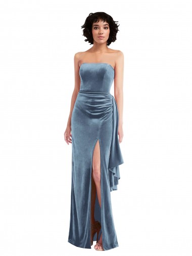 Long Dusty Blue Sleeveless Sheath Low Back Stretch Velvet Formal Evening Gown / Prom Dress / Bridesmaid Dress Canberra