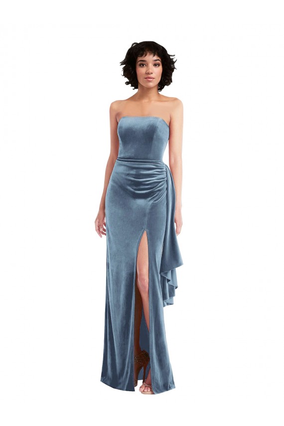 Long Dusty Blue Sleeveless Sheath Low Back Stretch Velvet Formal Evening Gown / Prom Dress / Bridesmaid Dress Canberra