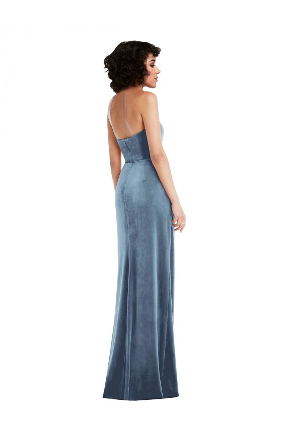 Long Dusty Blue Sleeveless Sheath Low Back Stretch Velvet Formal Evening Gown / Prom Dress / Bridesmaid Dress Canberra