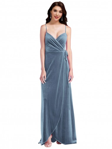 Long Dusty Blue Sleeveless A-Line Low Back Semi Formal Evening Dress / Prom Dress / Bridesmaid Dress Canberra