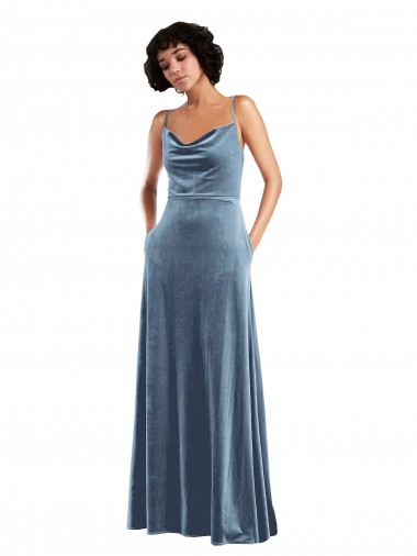 Long Dusty Blue Sleeveless Sheath Open Back Semi Formal Evening Dress / Prom Dress / Bridesmaid Dress Canberra